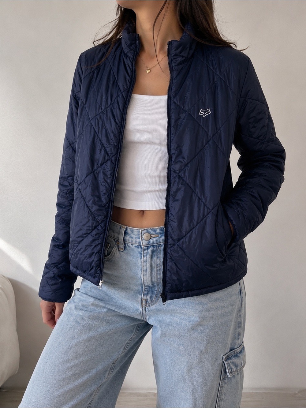 Fox Racing Quilted Lightweight Jacket Navy Blue Size L